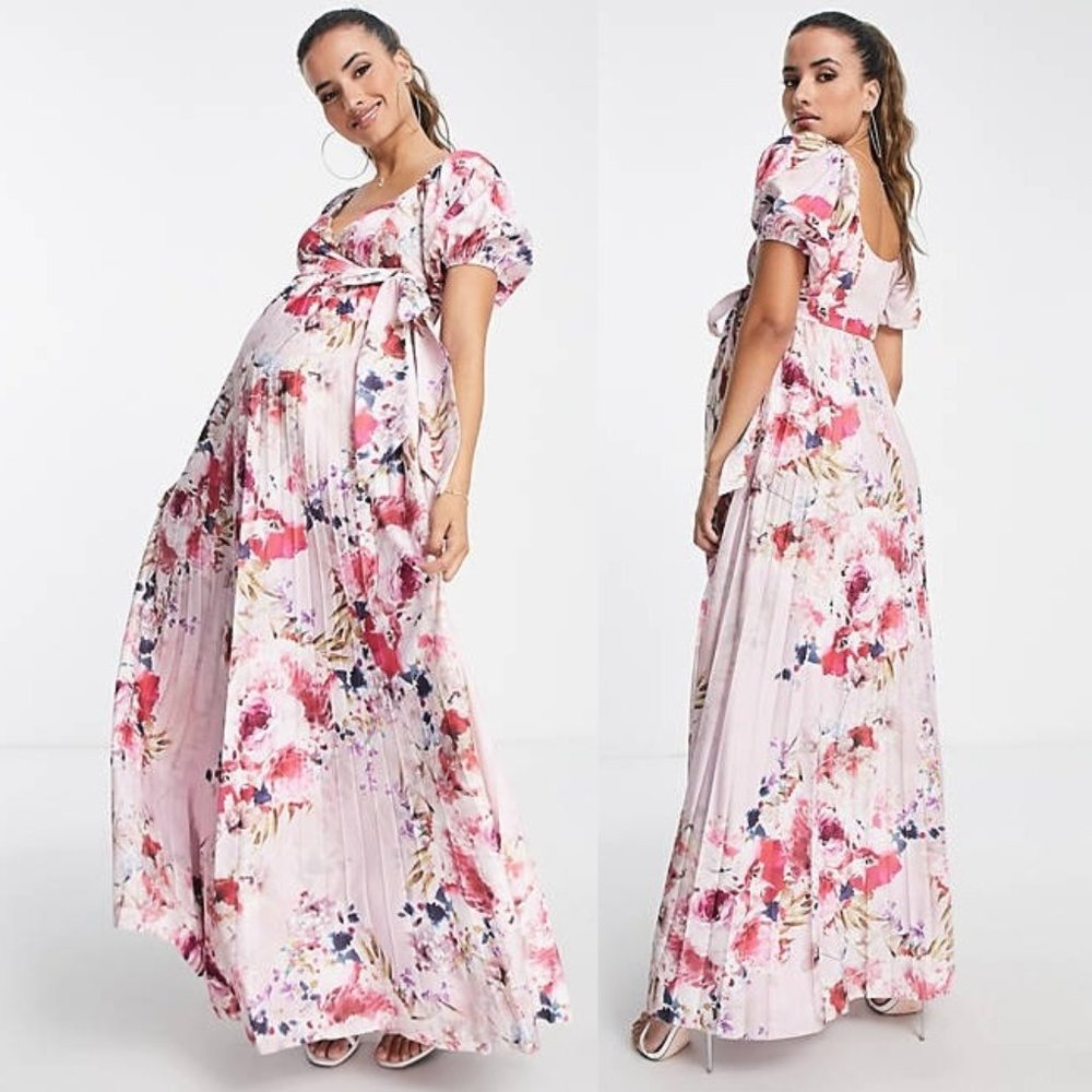 ASOS DESIGN Women's Maternity Puff Sleeve Floral Dress